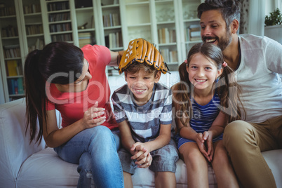 Family having fun in living room