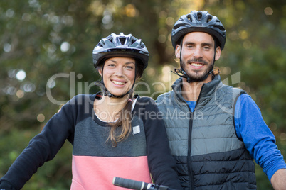 Portrait of biker couple smiling