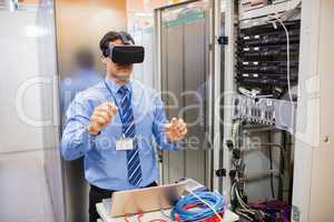 Technician using visual reality headset