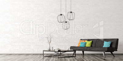 Interior with sofa and coffee table 3d rendering