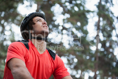 Male mountain biker in the forest