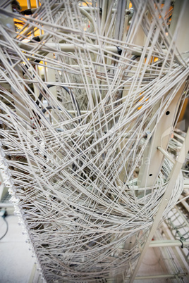 Close-up of cables and wires in server locker