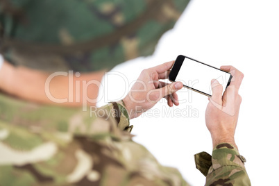 Soldier using a mobile phone