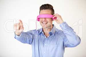 Man using virtual video glasses