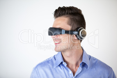 Man using virtual video glasses