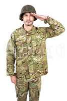 Portrait of soldier saluting