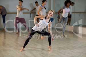 Woman performing stretching exercise