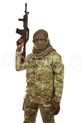 Portrait of soldier holding a rifle