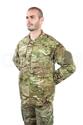 Soldier standing on white background