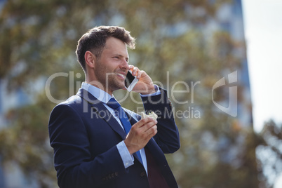 Handsome businessman talking on mobile phone