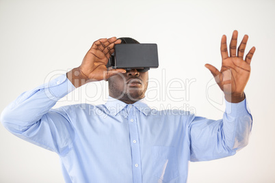 Man using virtual reality headset