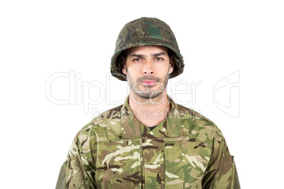 Soldier standing on white background