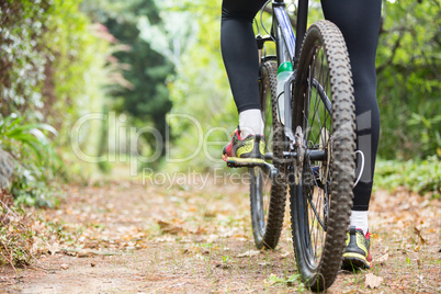 Male cyclist cycling in countryside