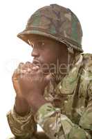 Close-up of thoughtful soldier