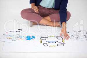 Businesswoman working on icon charts