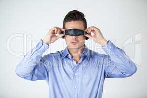 Man using virtual video glasses