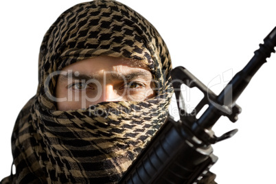 Portrait of soldier holding a rifle