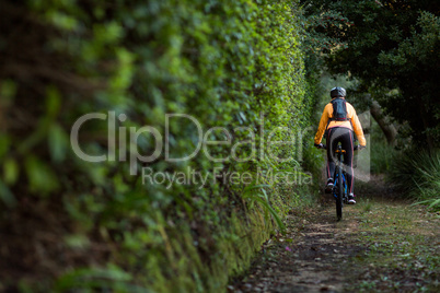 Female biker cycling in countryside