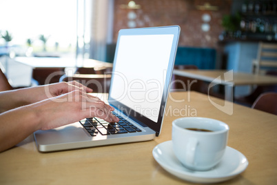 Hand using a laptop