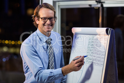 Businessman writing on whiteboard