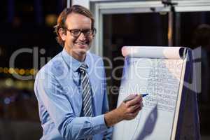 Businessman writing on whiteboard