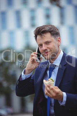 Portrait of handsome businessman talking on mobile phone