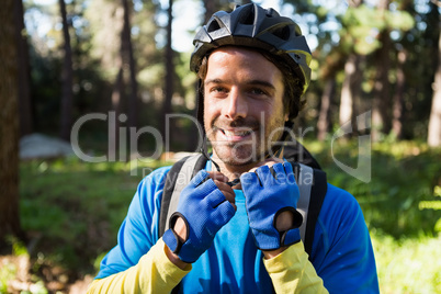 Portrait of male mountain biker wearing bicycle helmet