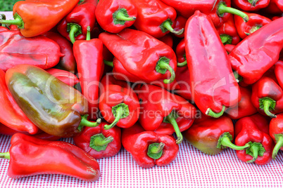 Pile of red peppers, close up