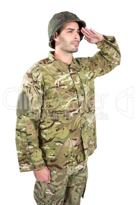 Confident soldier saluting