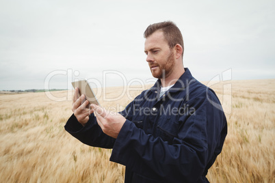 Farmer using digital tablet in the field