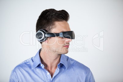 Man using virtual video glasses