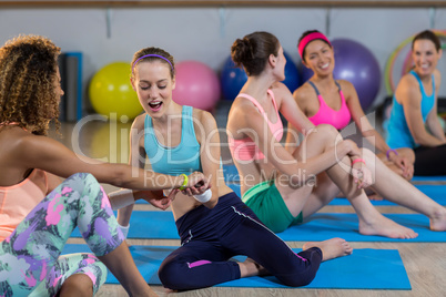 Group of women talking while exercising