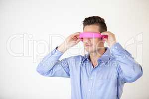 Man using virtual video glasses