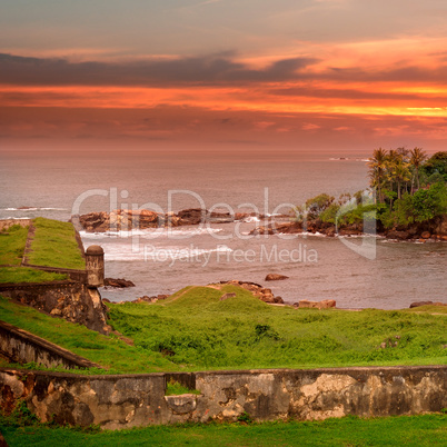Sea lagoon, a scenic peninsula and the sunset view from the fort
