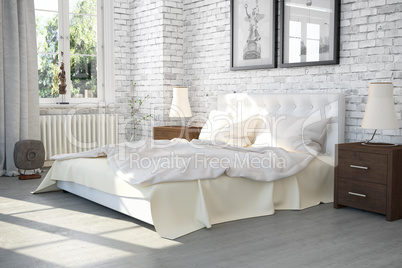 3d Render Of A Modern Bedroom In An Old Building Interior Conc