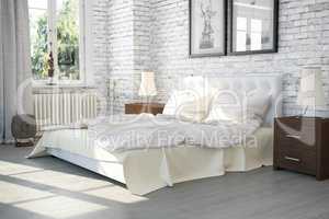 3d render of a modern bedroom in an old building - interior conc