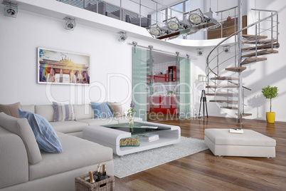 3d - modern loft with gallery