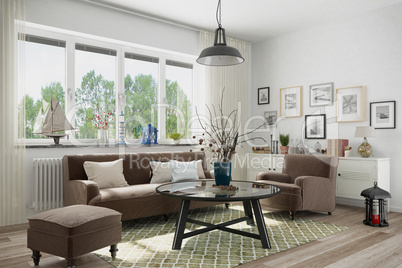 3d render of scandinavian flat - livingroom