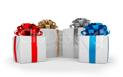 3d render - christmas gift boxes with colorful ribbons