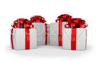3d render - christmas gift boxes with red ribbons