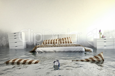 3d render - Water damager - bedroom
