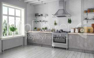 3d render - scandinavian flat - kitchen