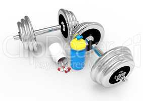 Dumbbells with vial of pills