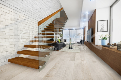 3d render - modern loft - living room
