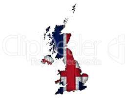 Karte und Fahne von Großbritannien auf Holz,
