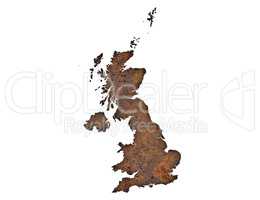 Karte von Großbritannien auf rostigem Metall,