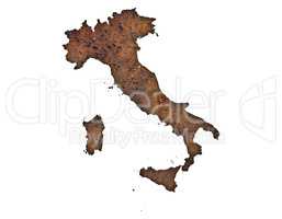 Karte von Italien auf rostigem Metall