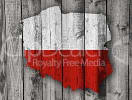 Karte und Fahne von Polen auf verwittertem Holz