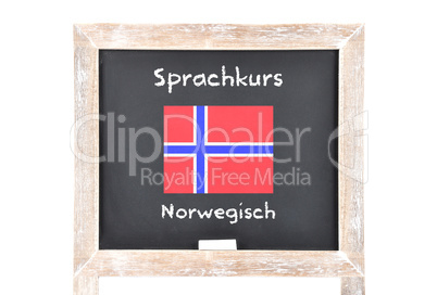 Sprachkurs mit Flagge auf Tafel