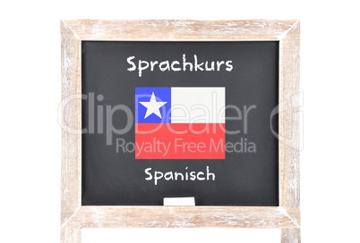 Sprachkurs mit Flagge auf Tafel